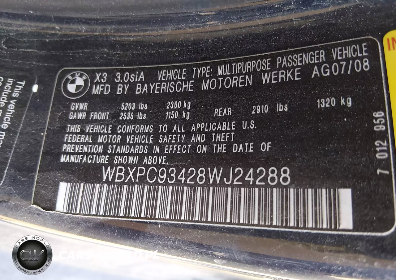 2008 BMW X3 3.0Si VIN:WBXPC93428WJ24288 - 9