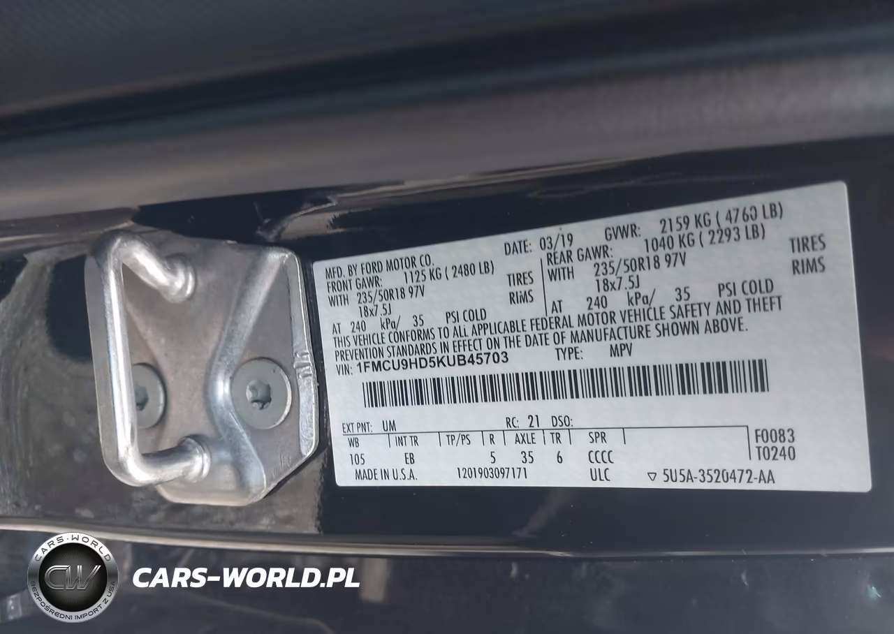 2019 Ford Escape Sel VIN:1FMCU9HD5KUB45703 - 9