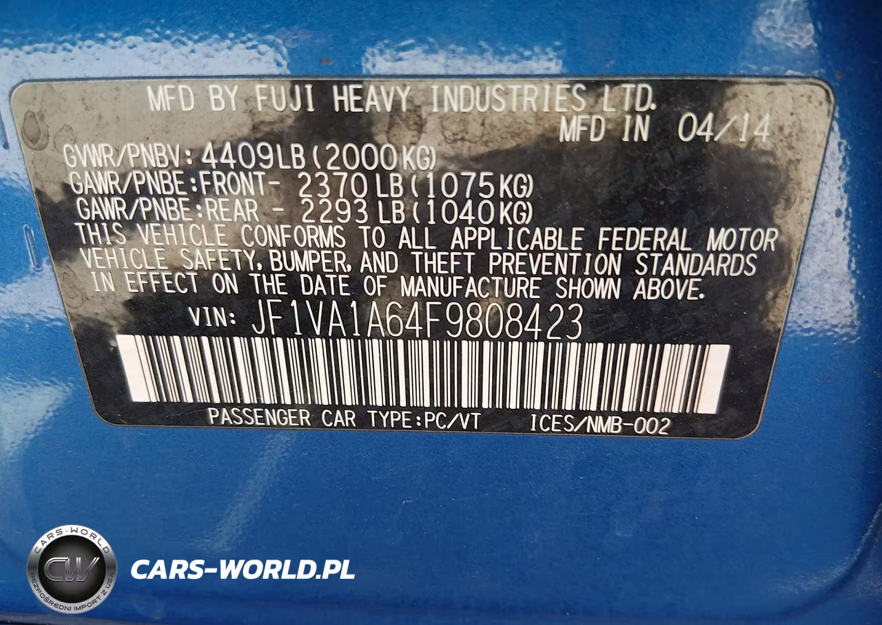 2015 Subaru Wrx VIN:JF1VA1A64F9808423 - 9
