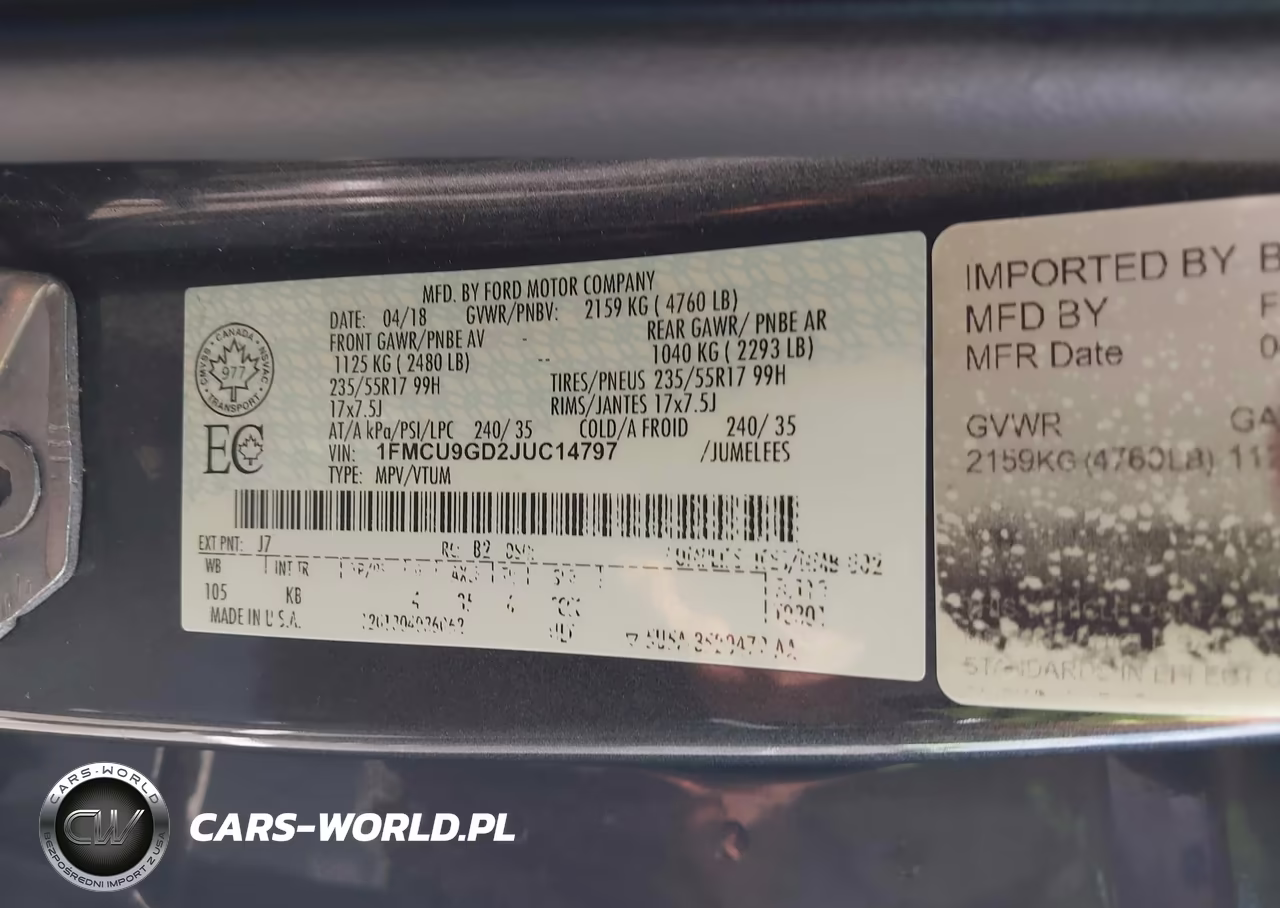 2018 Ford Escape Se VIN:1FMCU9GD2JUC14797 - 9