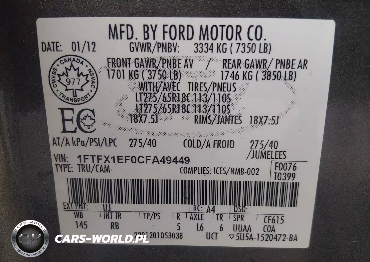 2012 Ford F-150 Fx4 VIN:1FTFX1EF0CFA49449 - 9