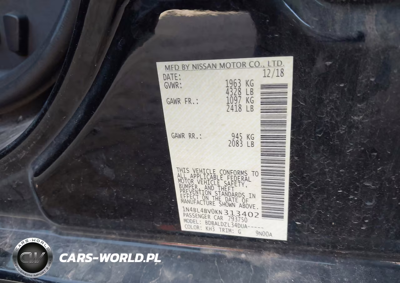 2019 Nissan Altima 2.5 S VIN:1N4BL4BV0KN313402 - 9