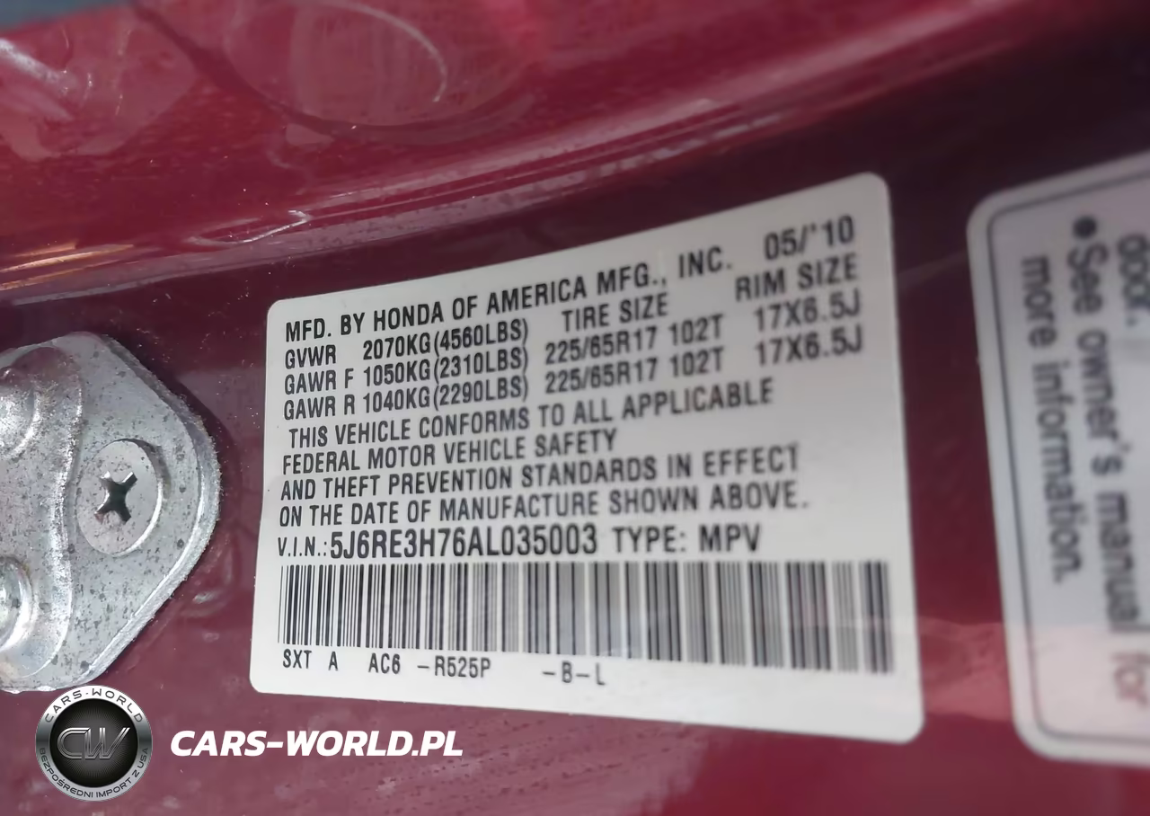 2010 Honda Cr-V Ex-L VIN:5J6RE3H76AL035003 - 9