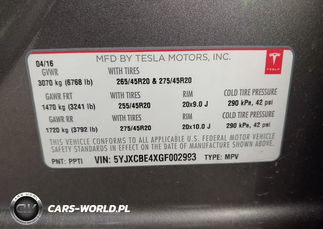 2016 Tesla Model X 75D-P100D-P90D VIN:5YJXCBE4XGF002993 - 9