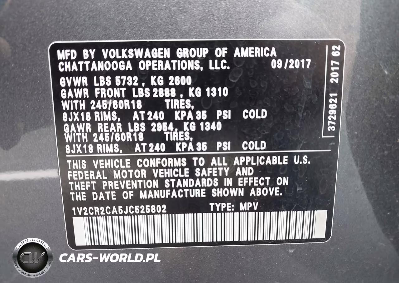 2018 Volkswagen Atlas 3.6L V6 Se VIN:1V2CR2CA5JC525802 - 9