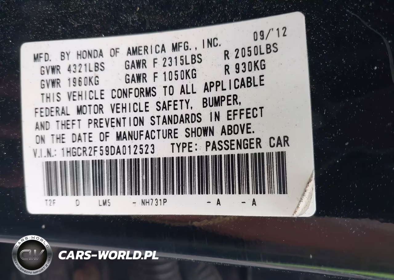 2013 Honda Accord Sport VIN:1HGCR2F59DA012523 - 9