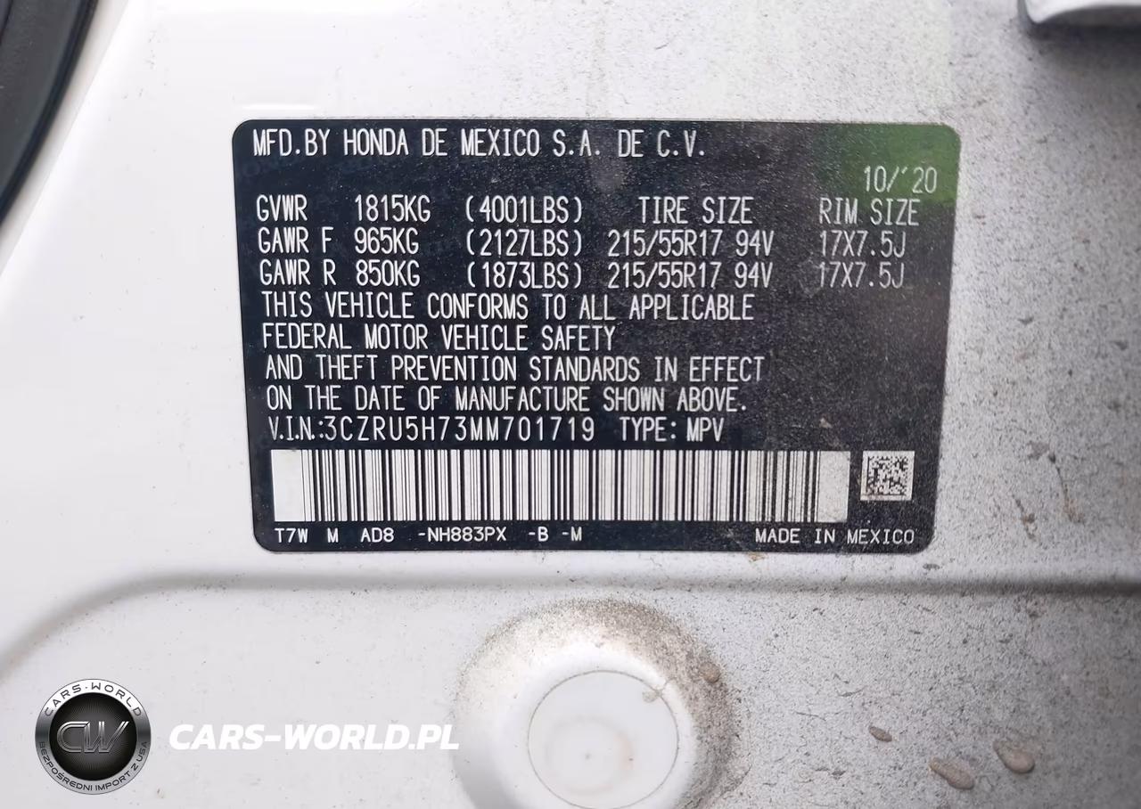 2021 Honda Hr-V 2Wd Ex-L VIN:3CZRU5H73MM701719 - 9