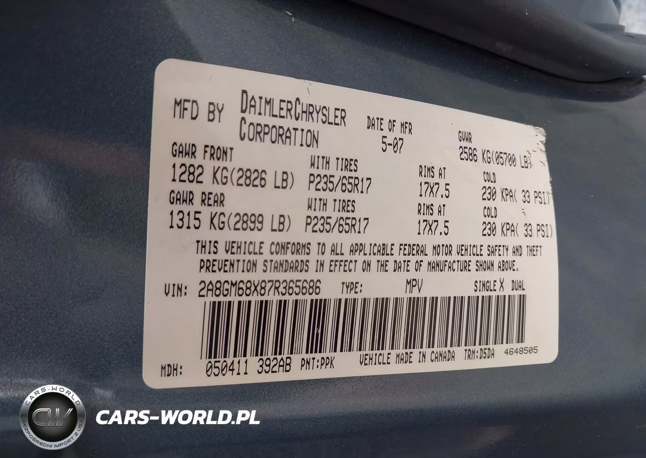 2007 Chrysler Pacifica Touring VIN:2A8GM68X87R365686 - 9