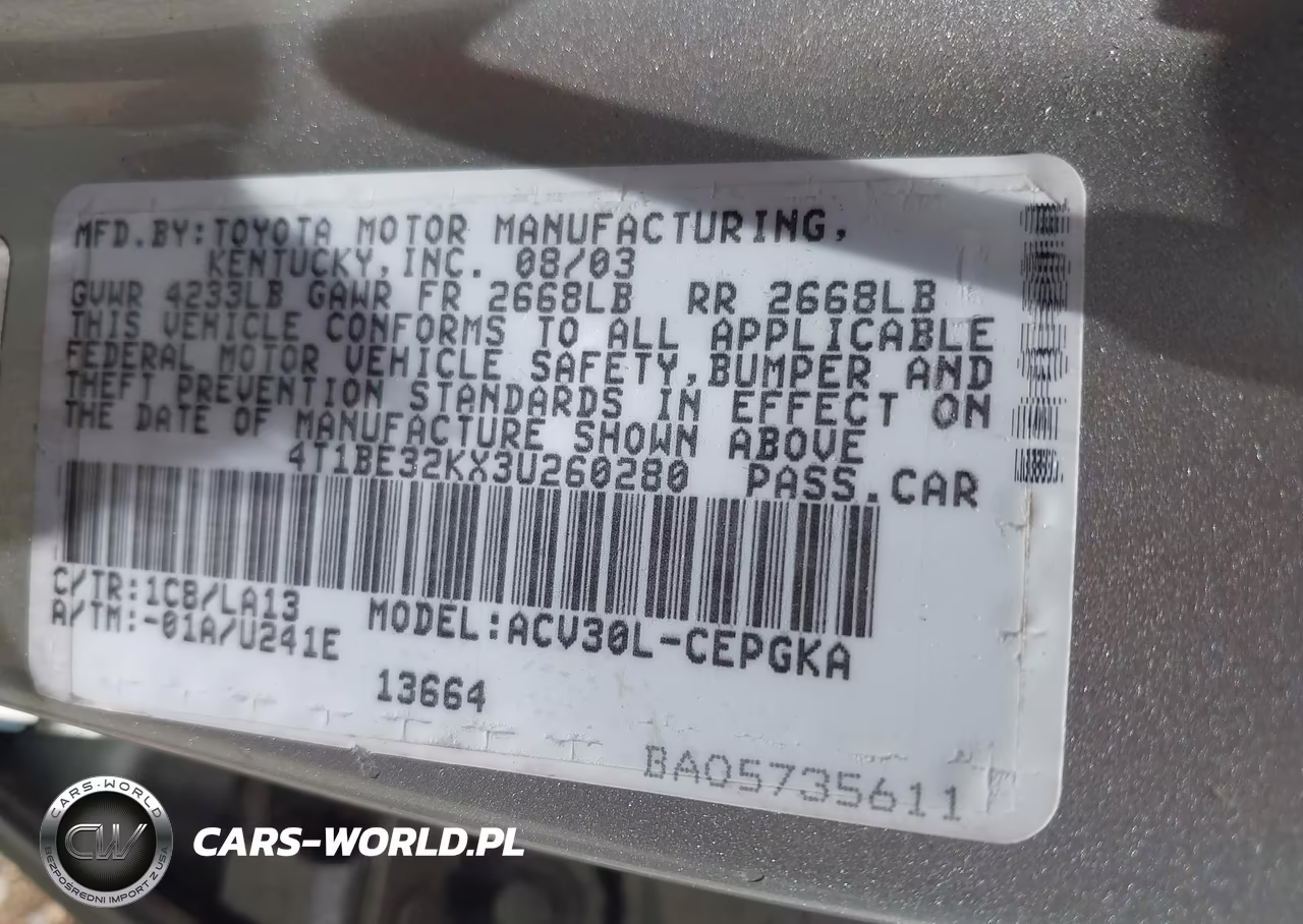 2003 Toyota Camry Xle VIN:4T1BE32KX3U260280 - 9