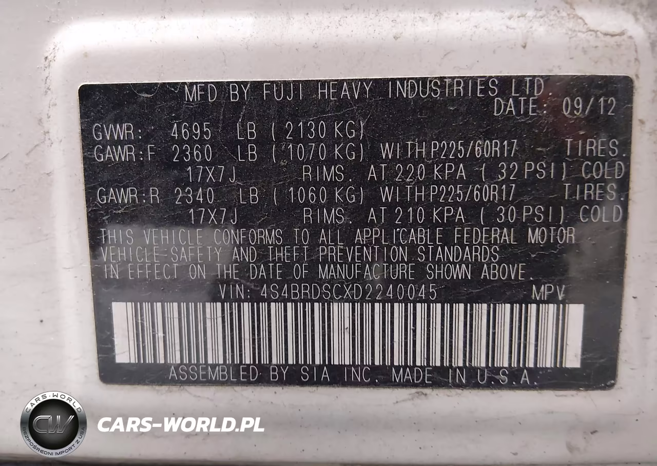 2013 Subaru Outback 3.6R Limited VIN:4S4BRDSCXD2240045 - 9