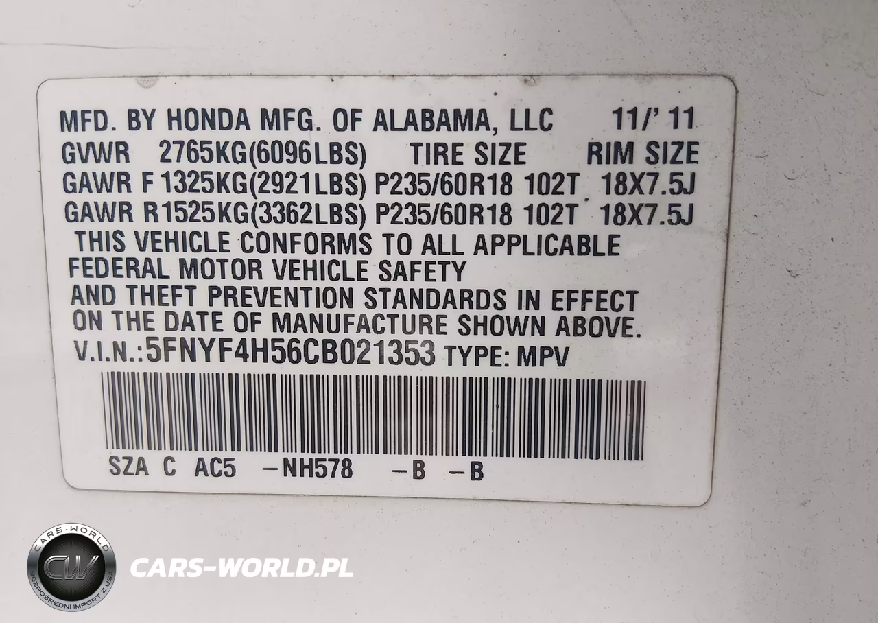 2012 Honda Pilot Ex-L VIN:5FNYF4H56CB021353 - 9
