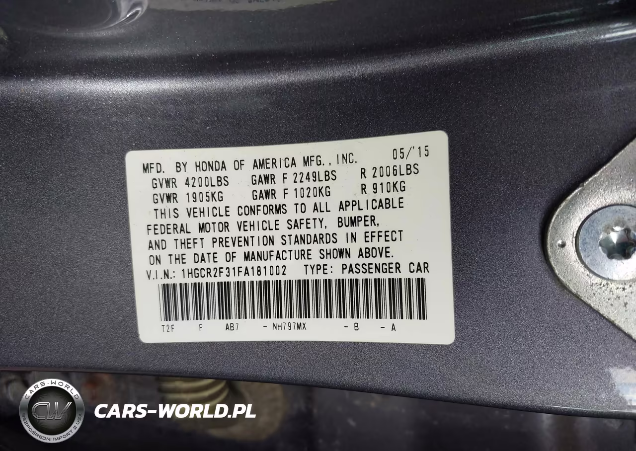 2015 Honda Accord Lx VIN:1HGCR2F31FA181002 - 9