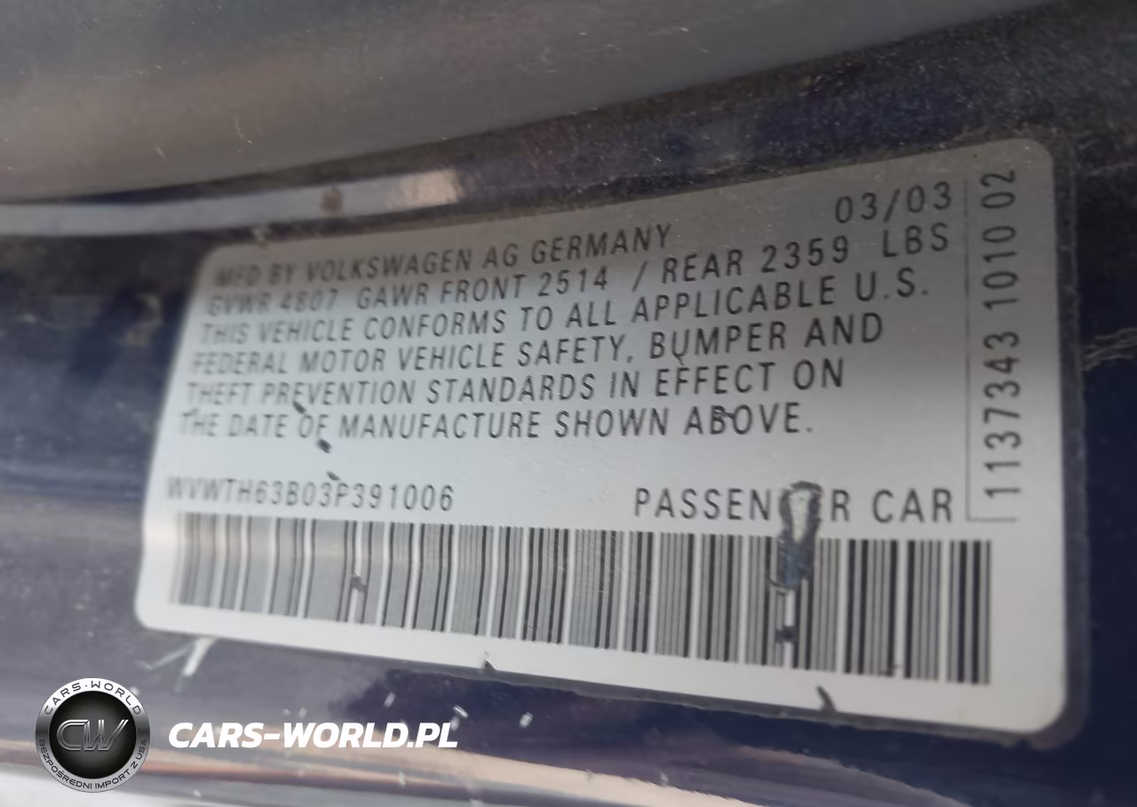 2003 Volkswagen Passat Glx VIN:WVWTH63B03P391006 - 9