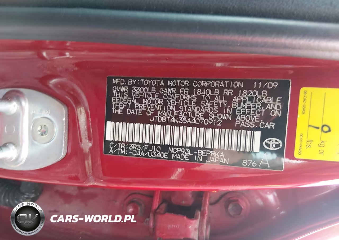 2010 Toyota Yaris VIN:JTDBT4K35A4070912 - 9