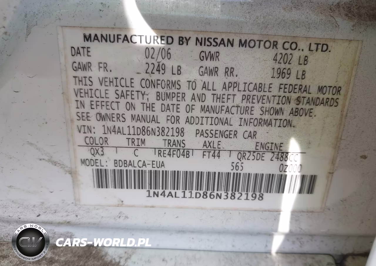 2006 Nissan Altima 2.5 S VIN:1N4AL11D86N382198 - 9