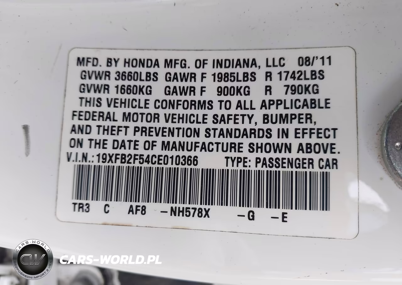 2012 Honda Civic Lx VIN:19XFB2F54CE010366 - 9