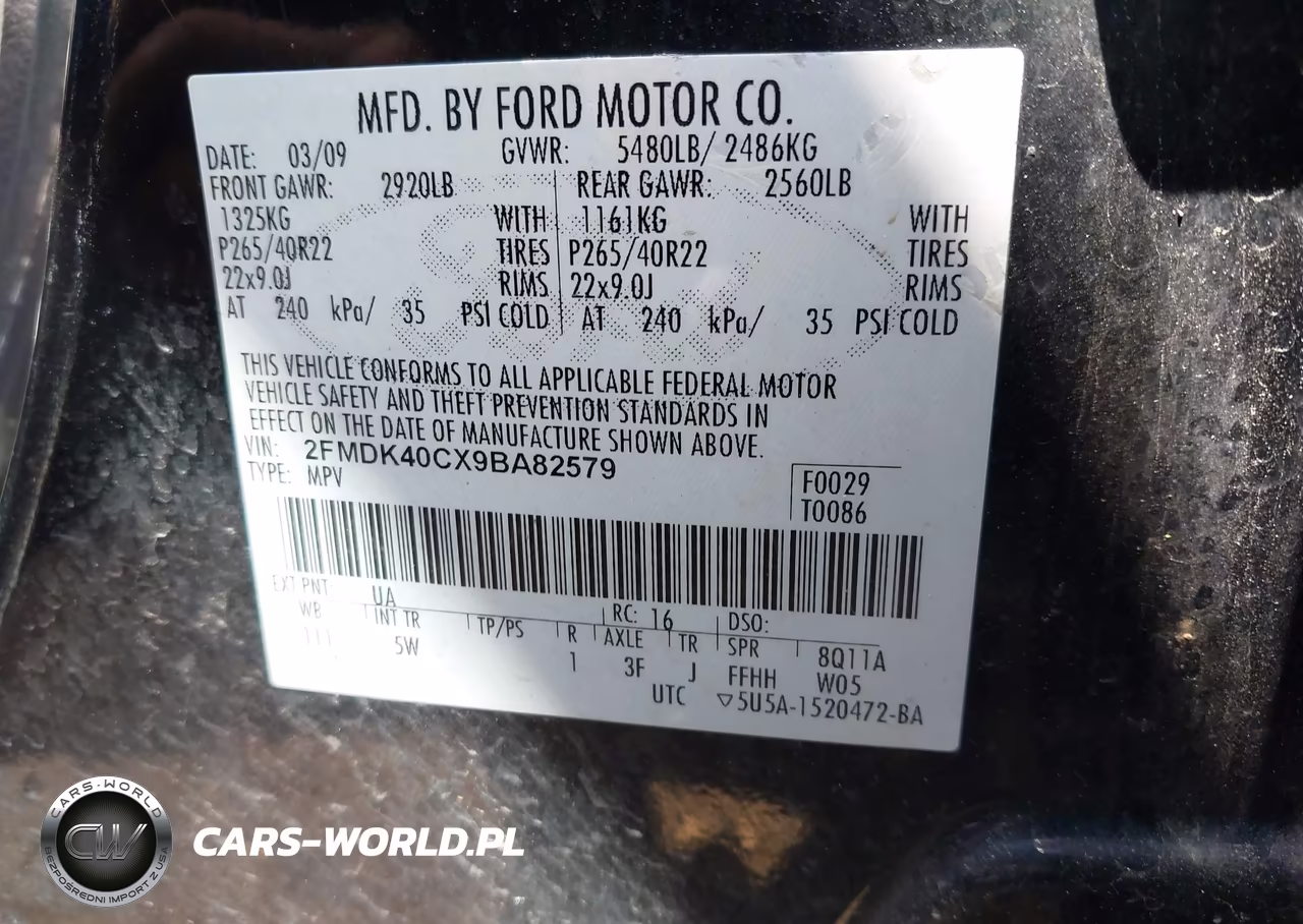 2009 Ford Edge Sport VIN:2FMDK40CX9BA82579 - 9