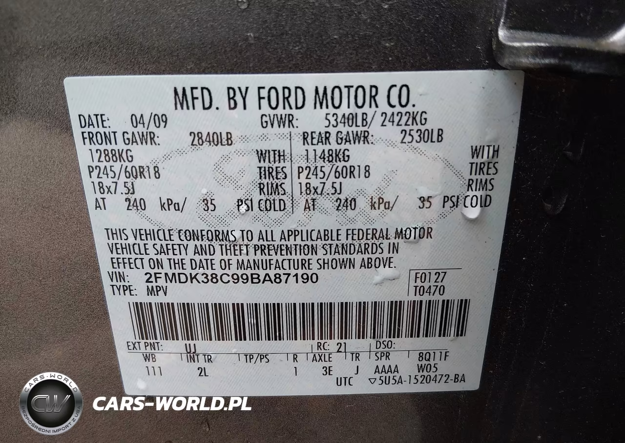 2009 Ford Edge Sel VIN:2FMDK38C99BA87190 - 9