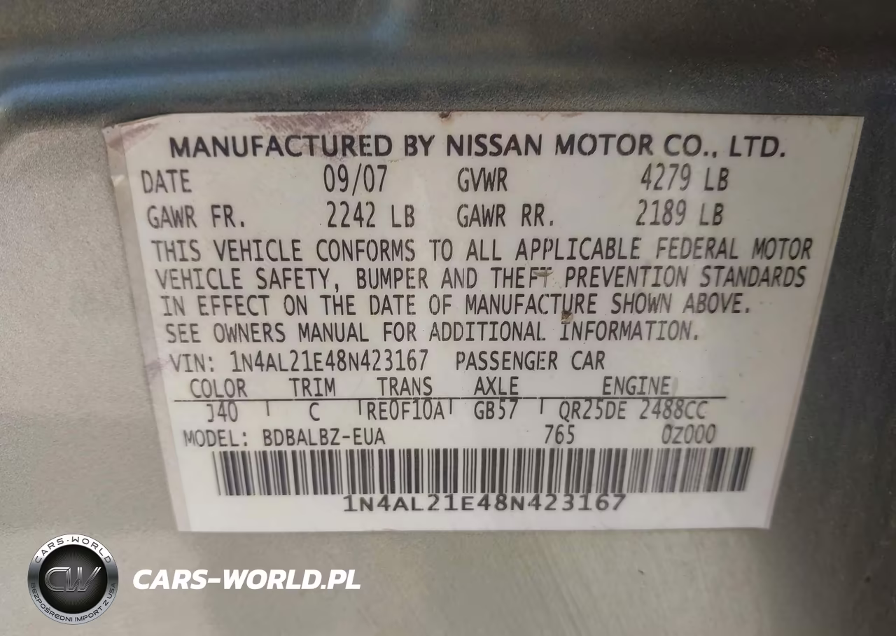 2008 Nissan Altima 2.5 S VIN:1N4AL21E48N423167 - 9