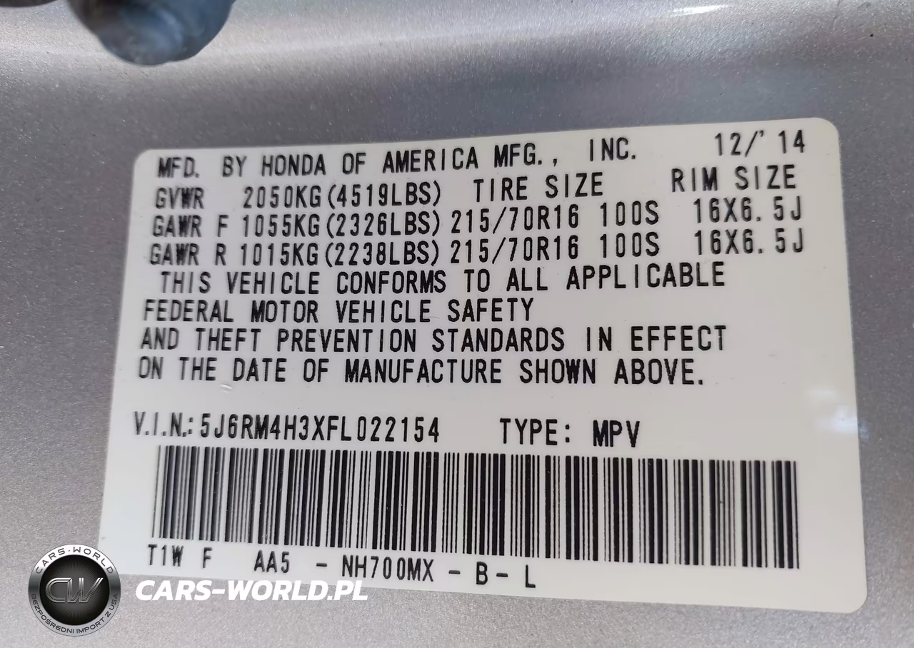2015 Honda Cr-V Lx VIN:5J6RM4H3XFL022154 - 9