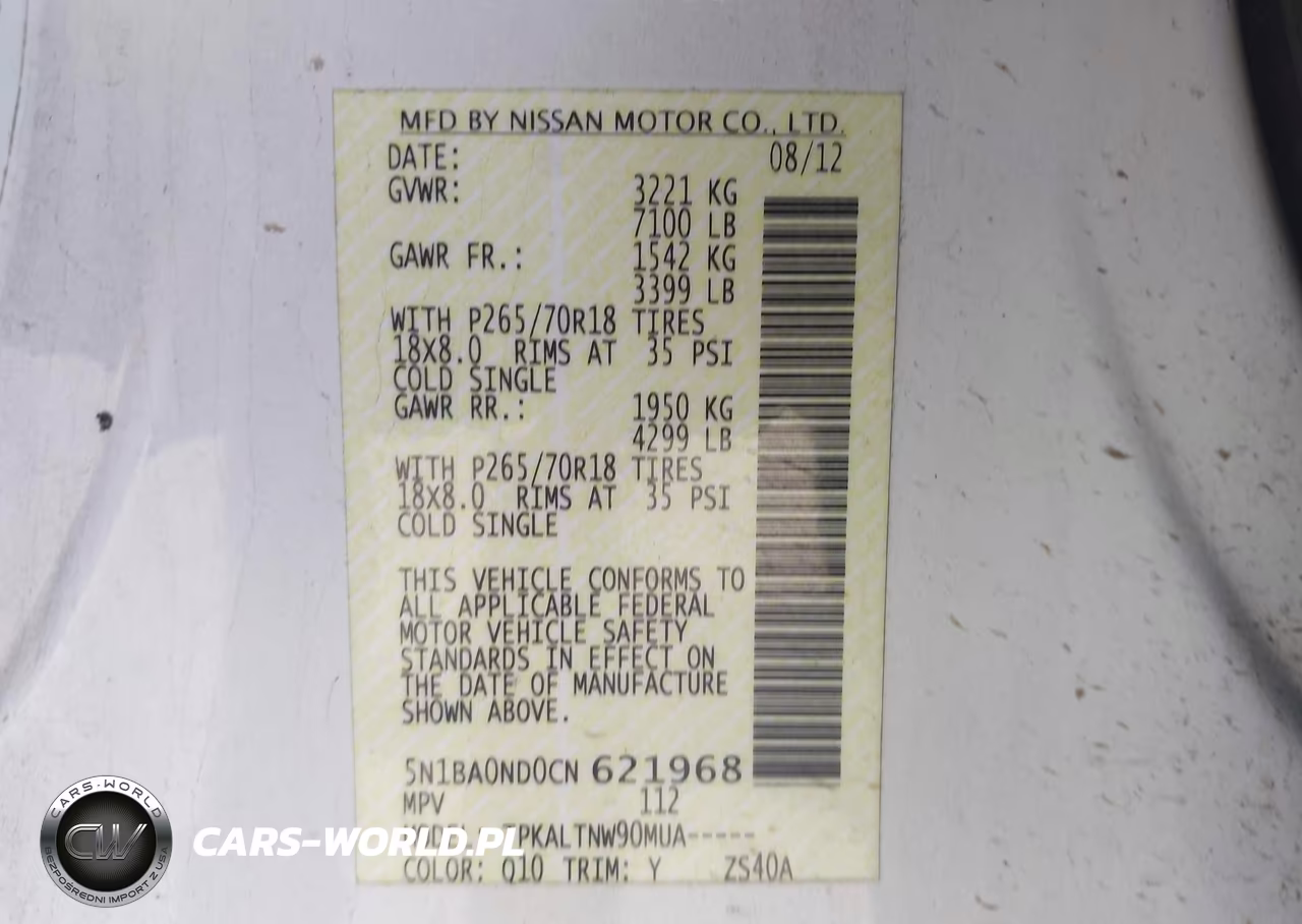 2012 Nissan Armada Sv VIN:5N1BA0ND0CN621968 - 9