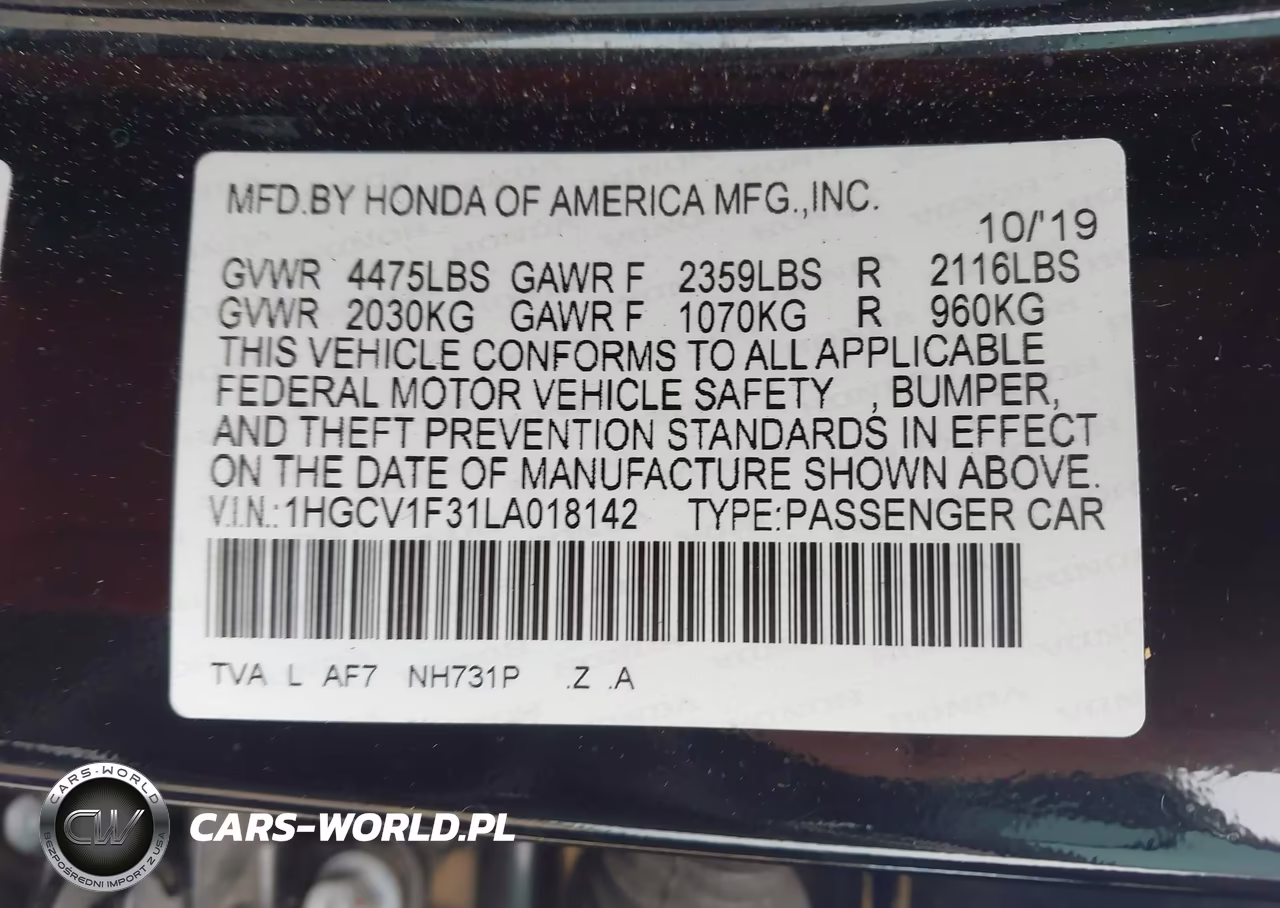 2020 Honda Accord Sport VIN:1HGCV1F31LA018142 - 9