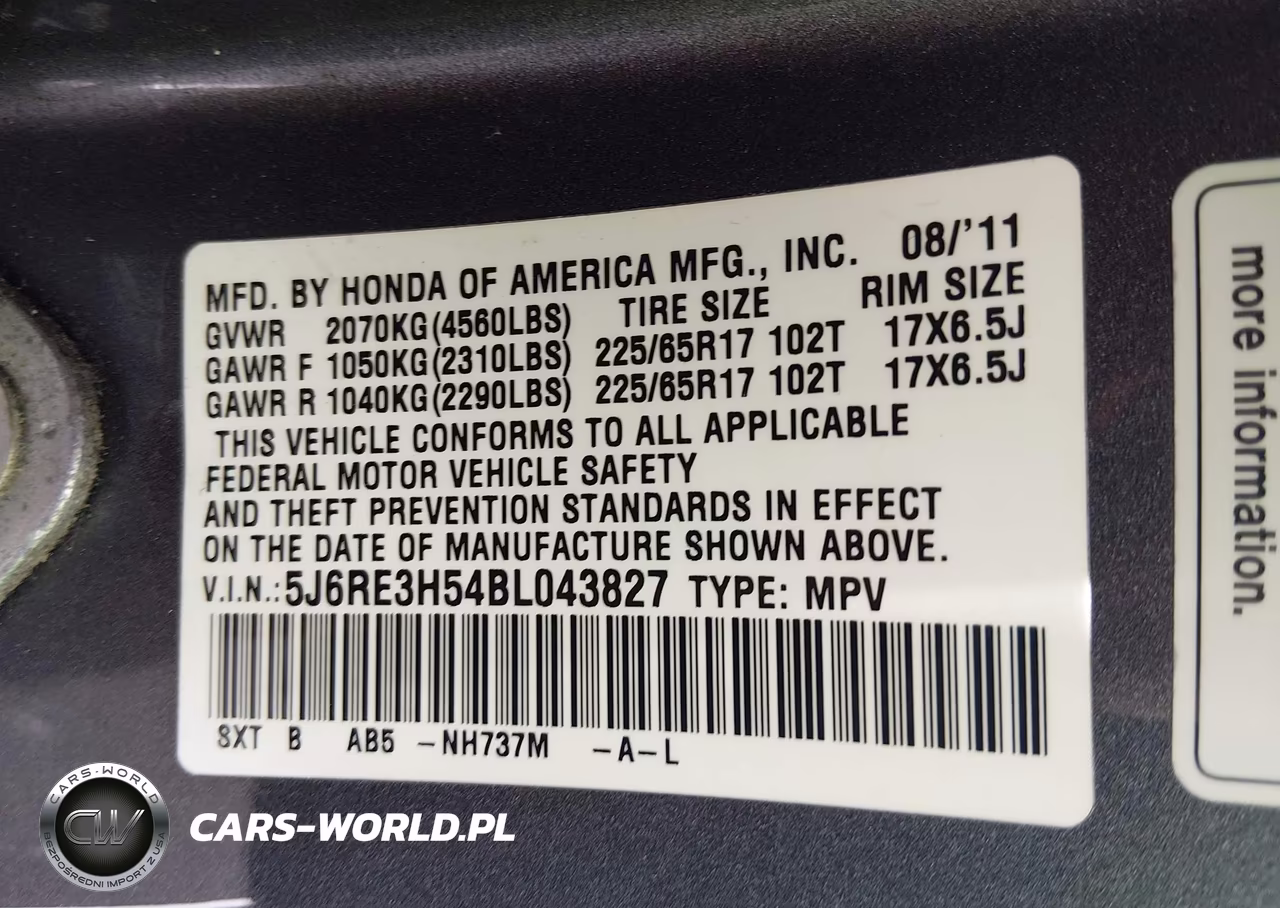 2011 Honda Cr-V Ex VIN:5J6RE3H54BL043827 - 9