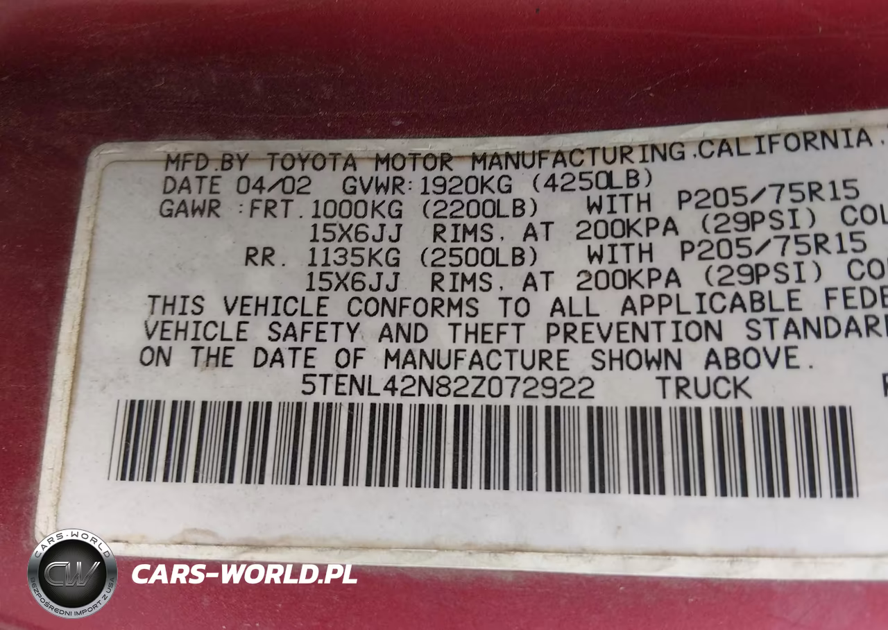 2002 Toyota Tacoma VIN:5TENL42N82Z072922 - 9