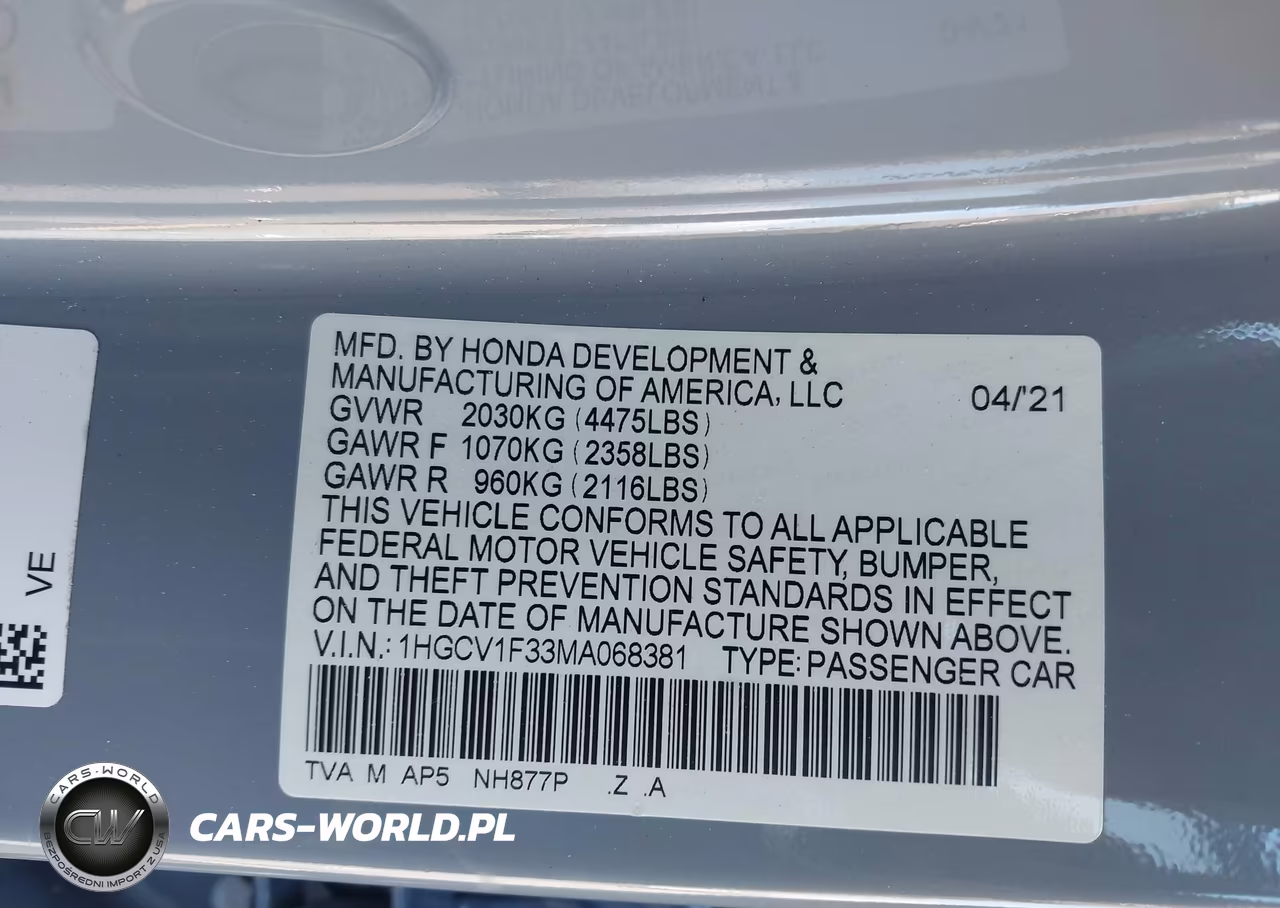 2021 Honda Accord Sport VIN:1HGCV1F33MA068381 - 8