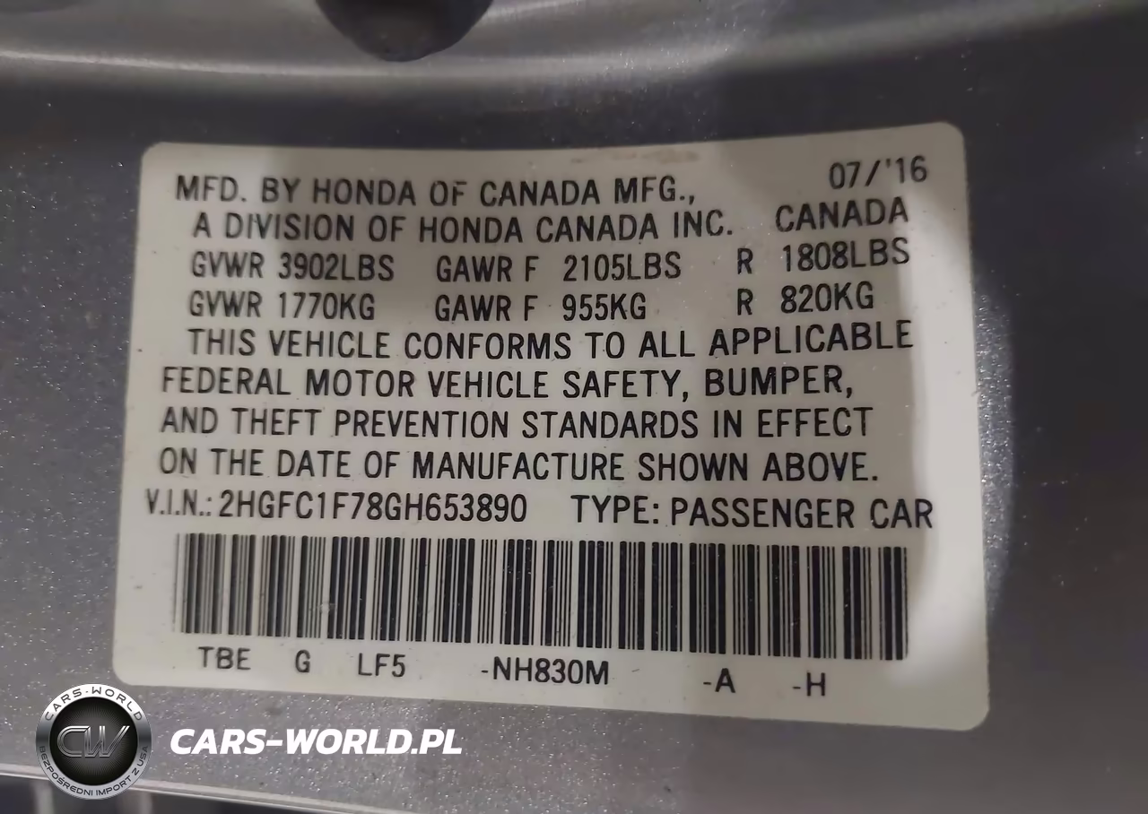 2016 Honda Civic Ex-L VIN:2HGFC1F78GH653890 - 9