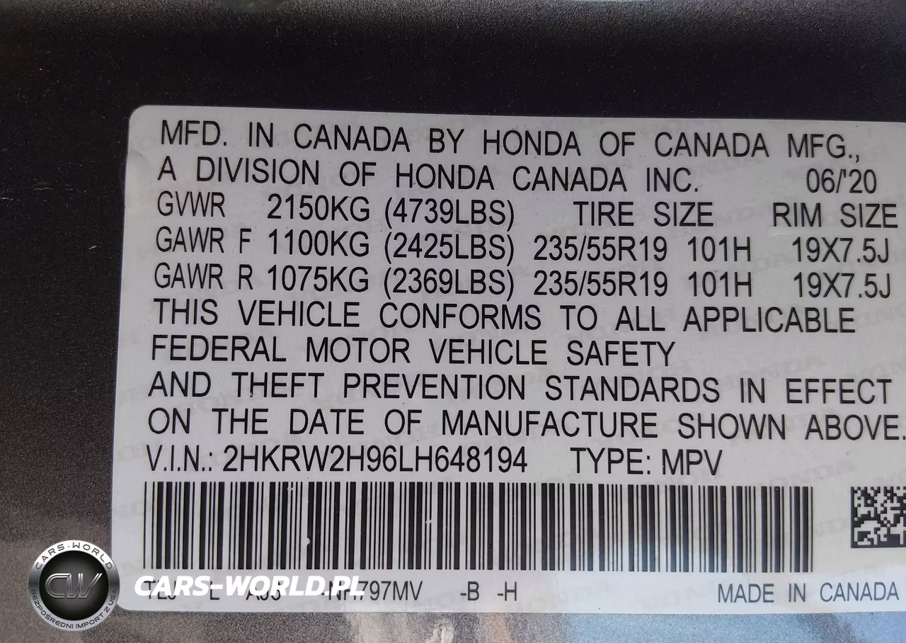 2020 Honda Cr-V Awd Touring VIN:2HKRW2H96LH648194 - 9