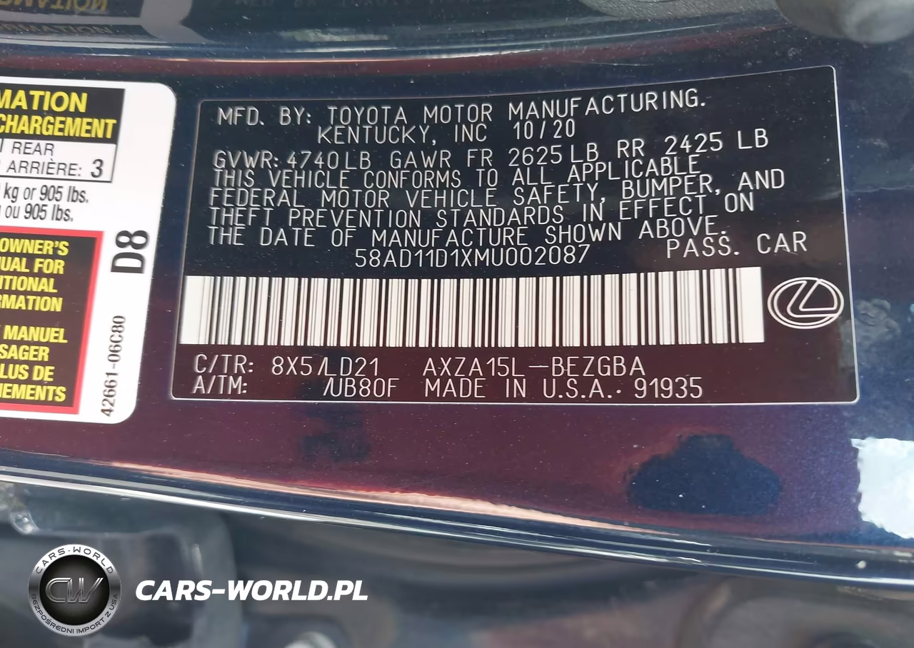2021 Lexus Es 250 VIN:58AD11D1XMU002087 - 9