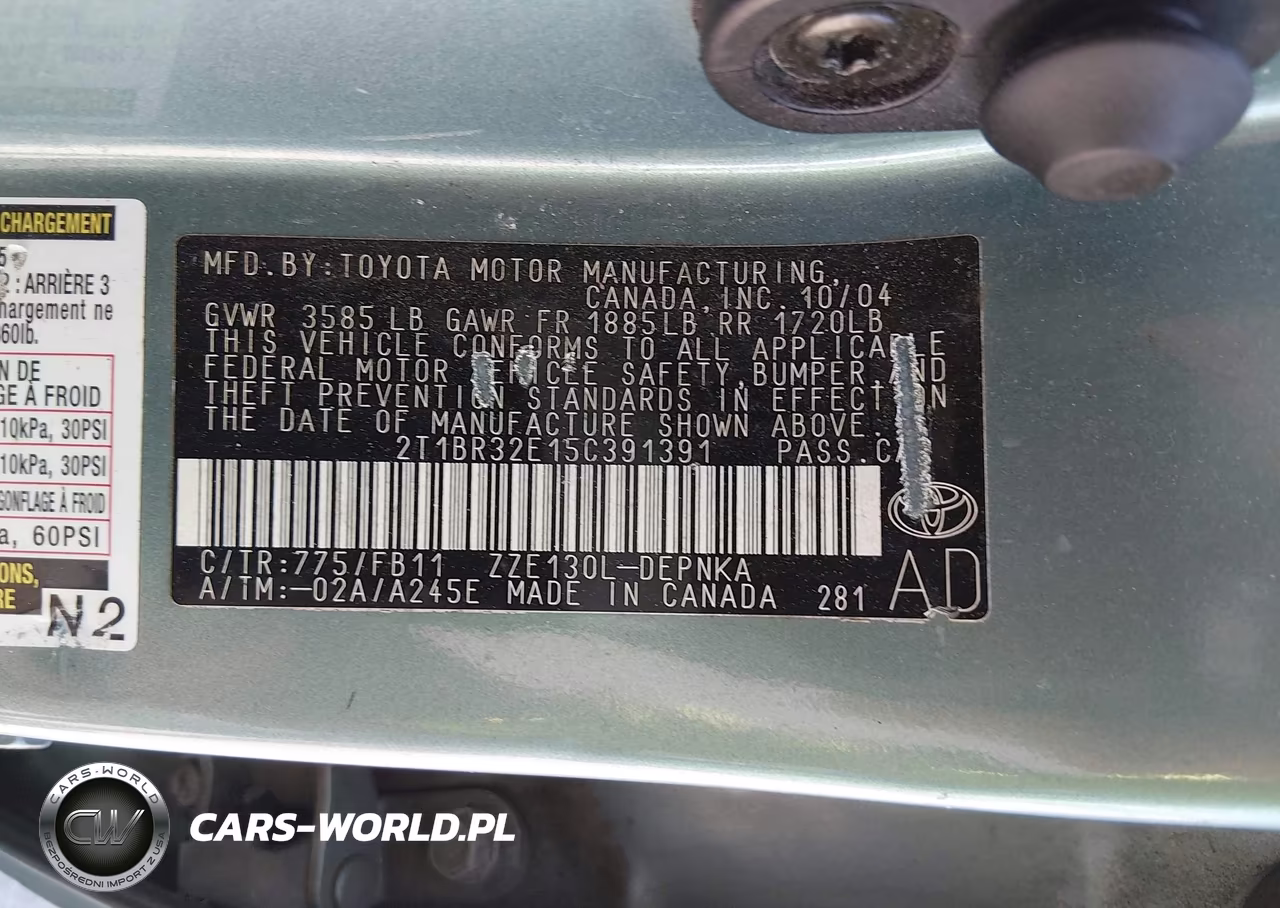 2005 Toyota Corolla Le VIN:2T1BR32E15C391391 - 9
