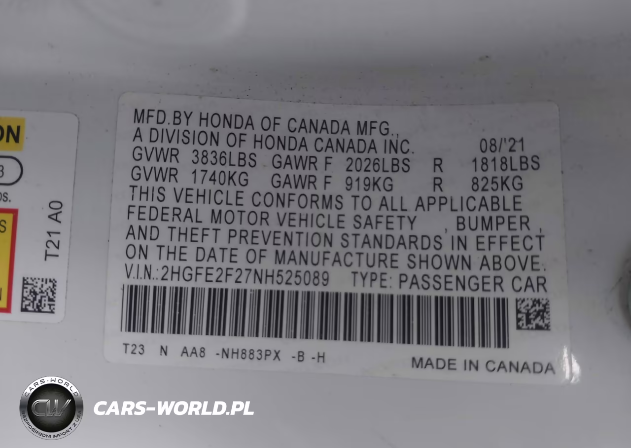 2022 Honda Civic Lx VIN:2HGFE2F27NH525089 - 9