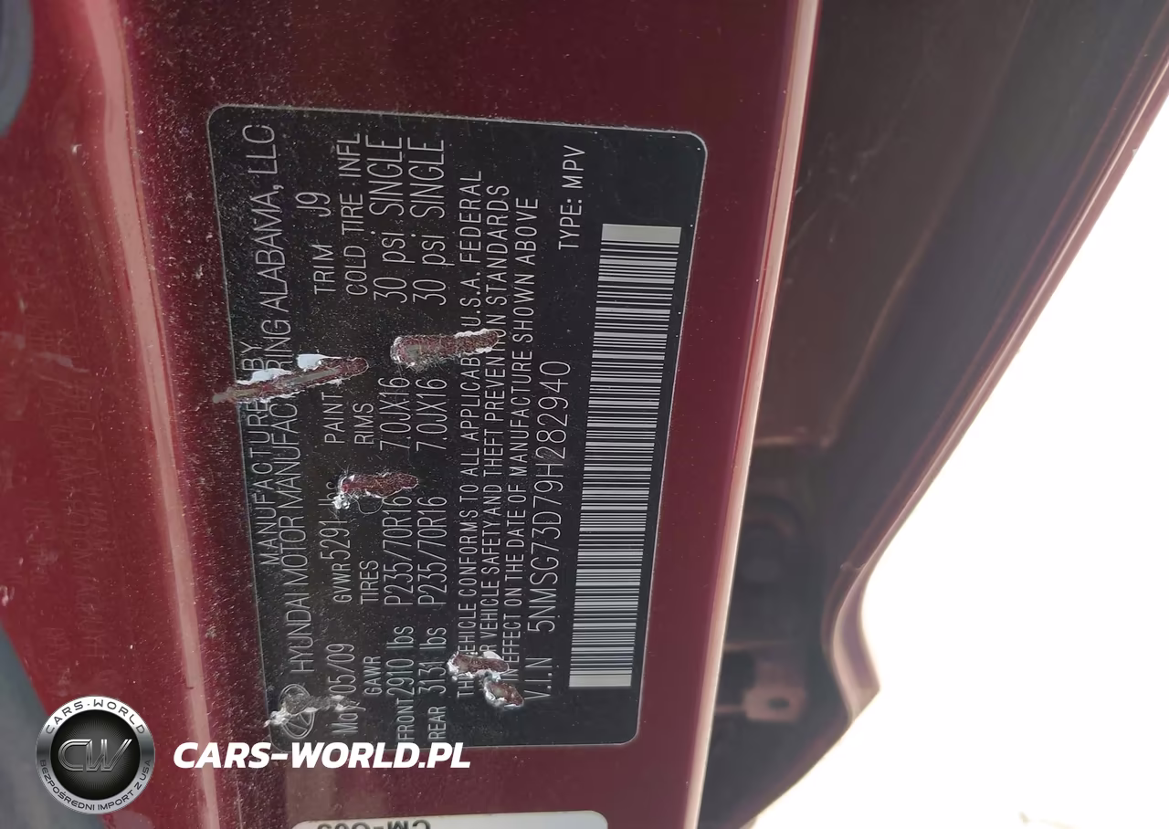 2009 Hyundai Santa Fe Gls VIN:5NMSG73D79H282940 - 9