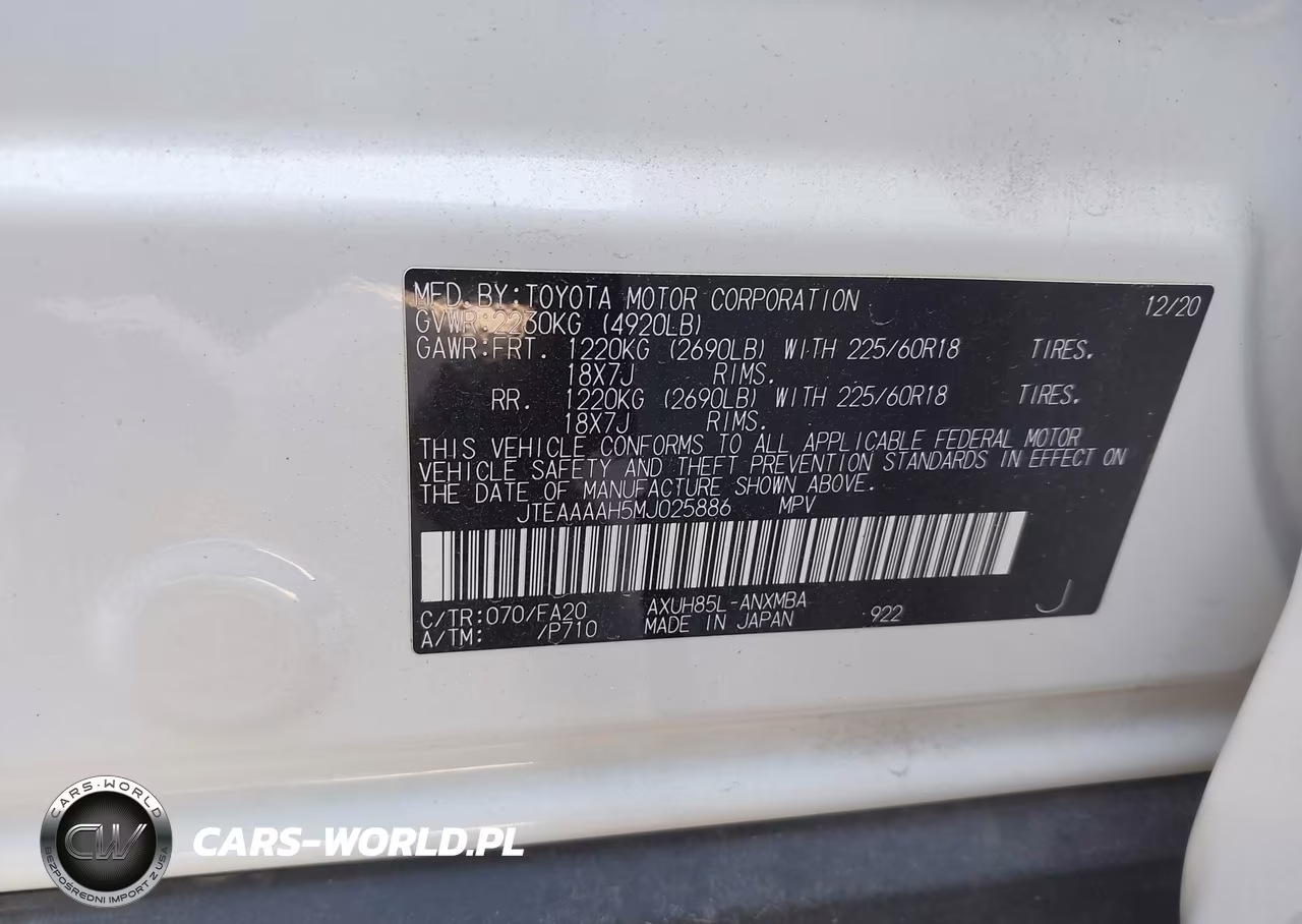 2021 Toyota Venza Le VIN:JTEAAAAH5MJ025886 - 9