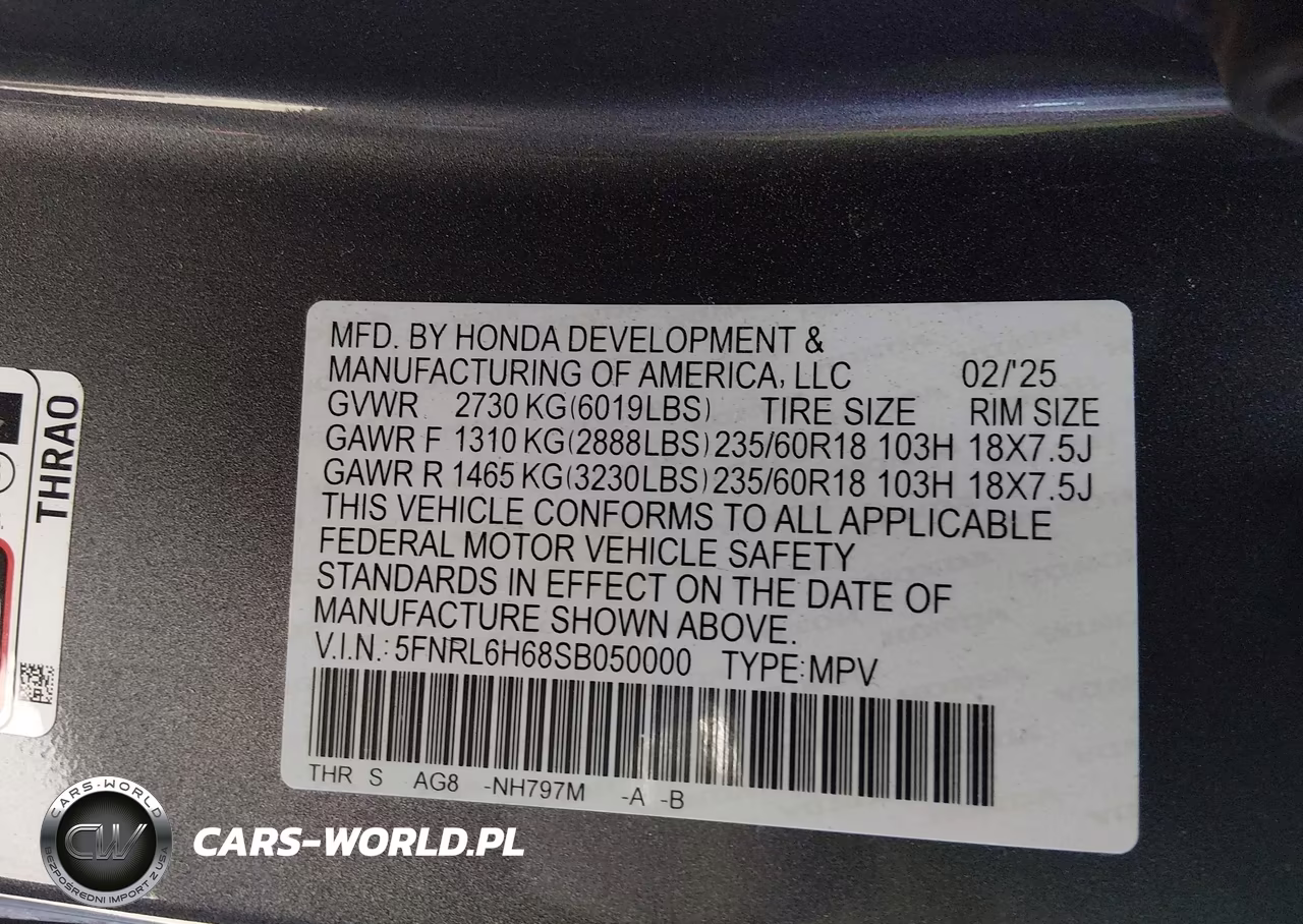 2025 Honda Odyssey Ex-L VIN:5FNRL6H68SB050000 - 9