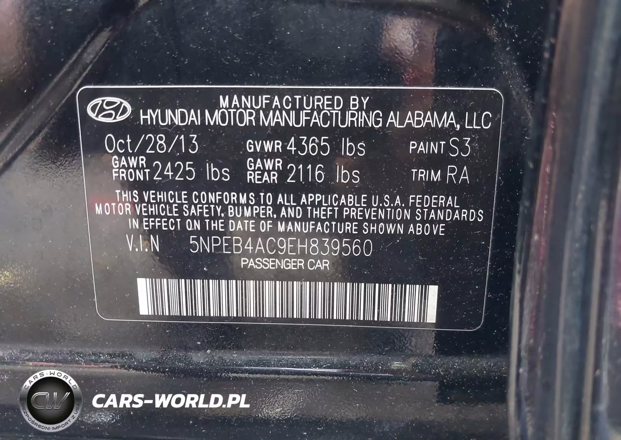 2014 Hyundai Sonata Gls VIN:5NPEB4AC9EH839560 - 9