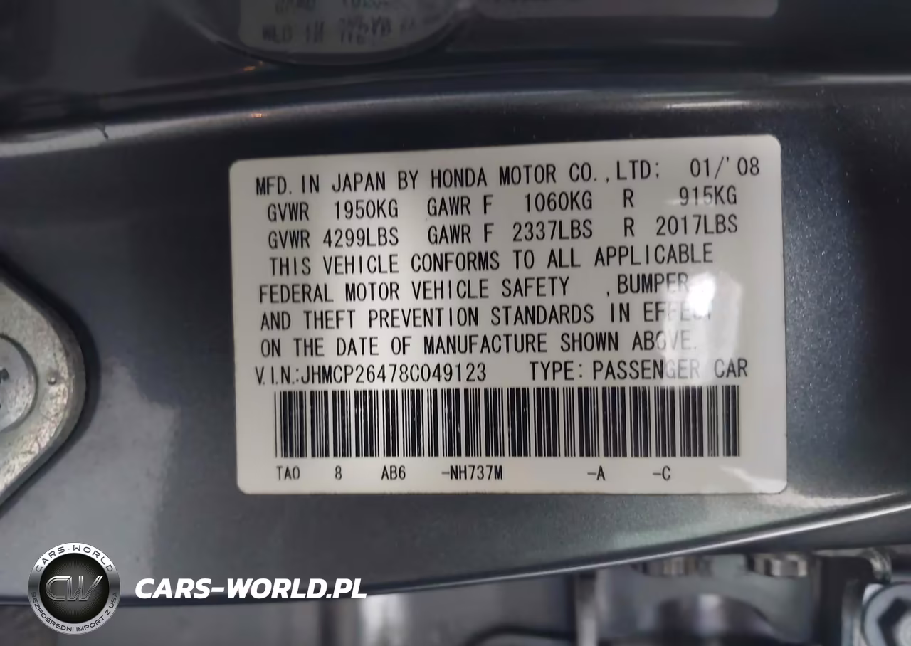 2008 Honda Accord 2.4 Lx-P VIN:JHMCP26478C049123 - 9