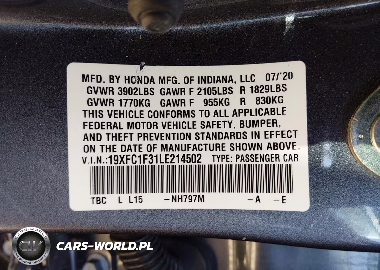 2020 Honda Civic Ex VIN:19XFC1F31LE214502 - 9