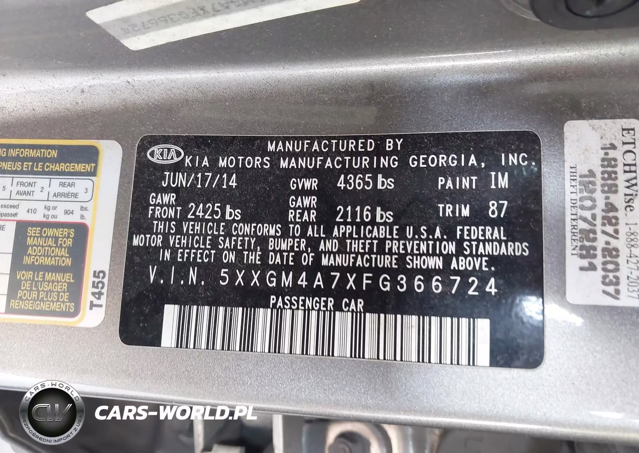 2015 Kia Optima Lx VIN:5XXGM4A7XFG366724 - 9