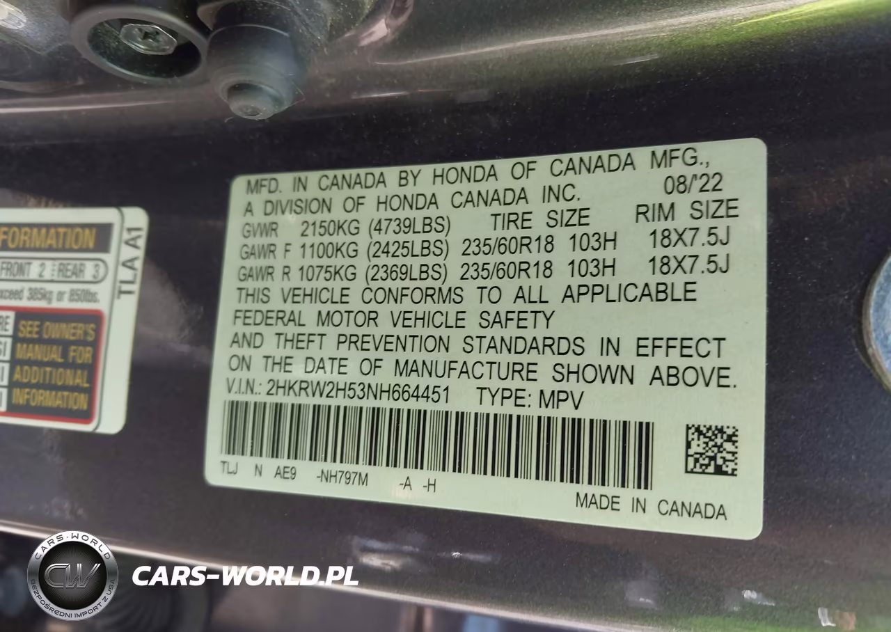 2022 Honda Cr-V Awd Ex VIN:2HKRW2H53NH664451 - 9
