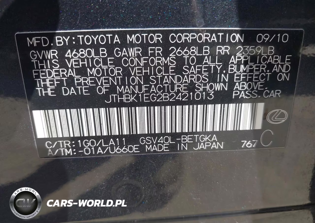 2011 Lexus Es 350 VIN:JTHBK1EG2B2421013 - 9