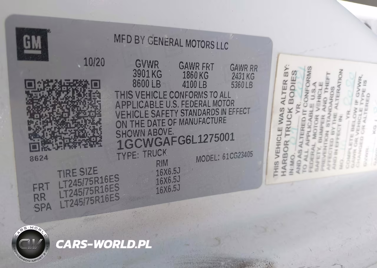 2020 Chevrolet Express Cargo VIN:1GCWGAFG6L1275001 - 9