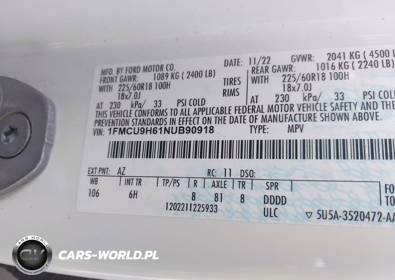 2022 Ford Escape Sel VIN:1FMCU9H61NUB90918 - 9