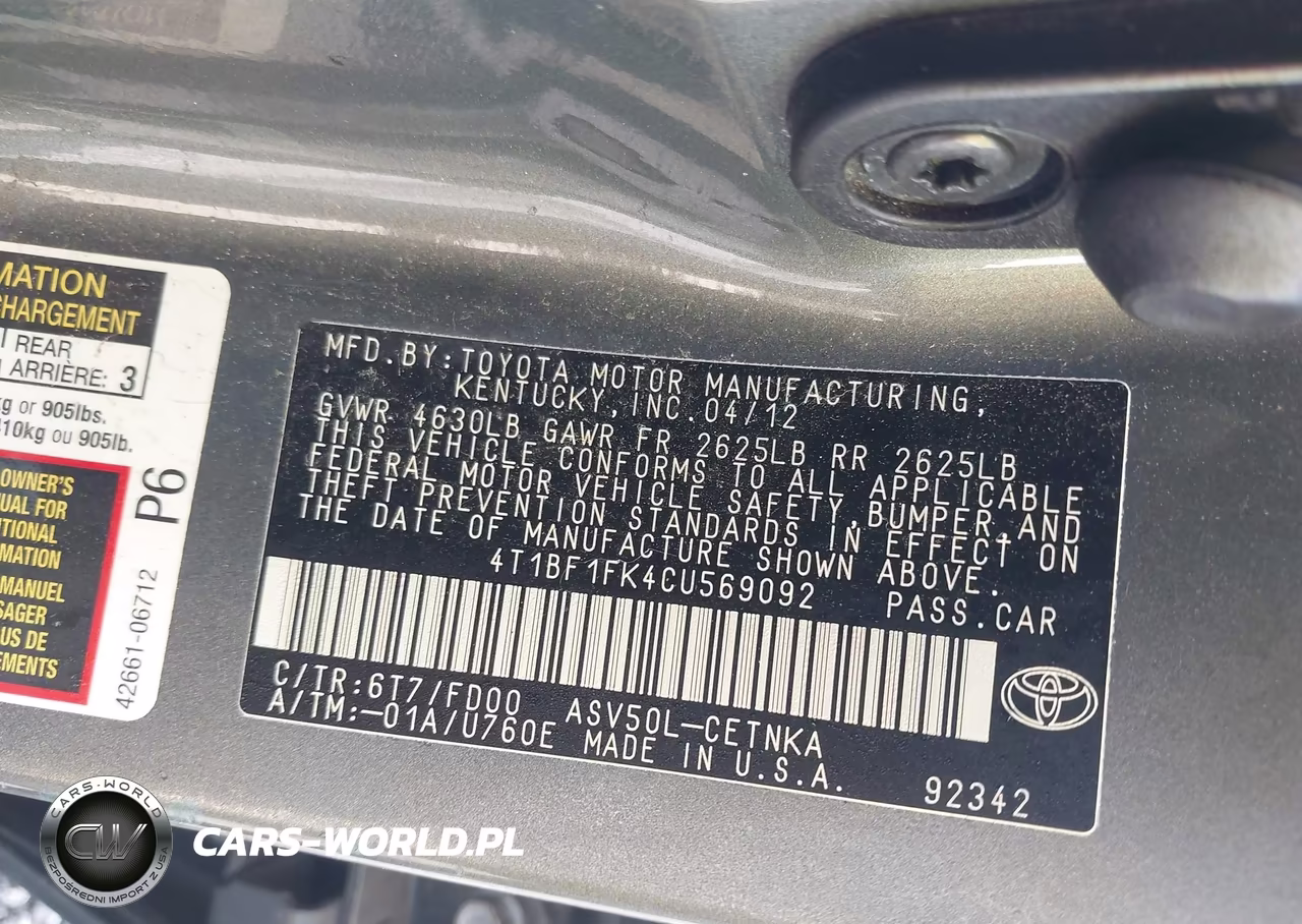 2012 Toyota Camry Le VIN:4T1BF1FK4CU569092 - 9