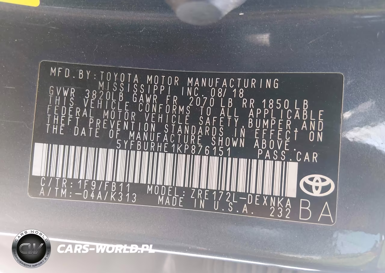 2019 Toyota Corolla Le VIN:5YFBURHE1KP876151 - 9