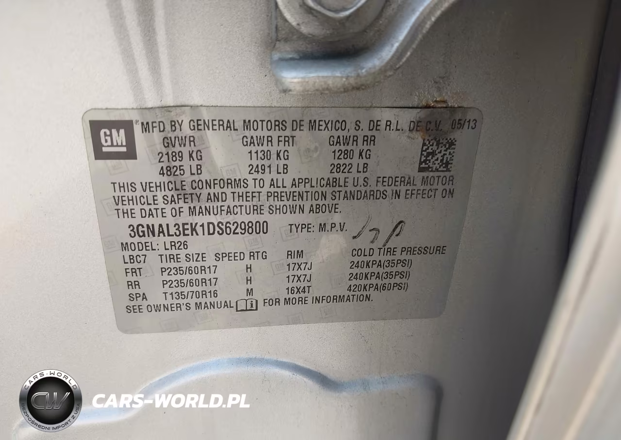 2013 Chevrolet Captiva Sport Fleet Lt VIN:3GNAL3EK1DS629800 - 9