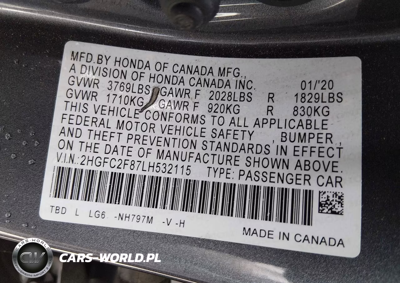 2020 Honda Civic Sport VIN:2HGFC2F87LH532115 - 9