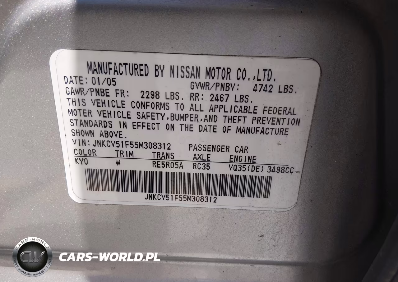 2005 Infiniti G35X VIN:JNKCV51F55M308312 - 9